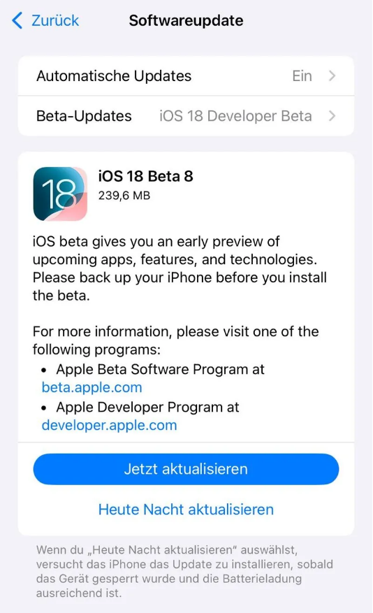 乾县苹果手机维修分享苹果 iOS / iPadOS 18 开发者预览版 Beta 8 发布 